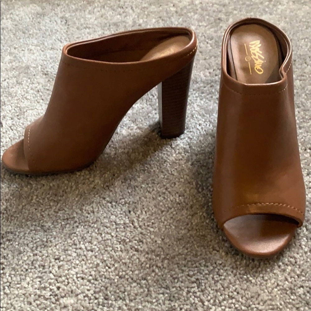 Brown open toe heels